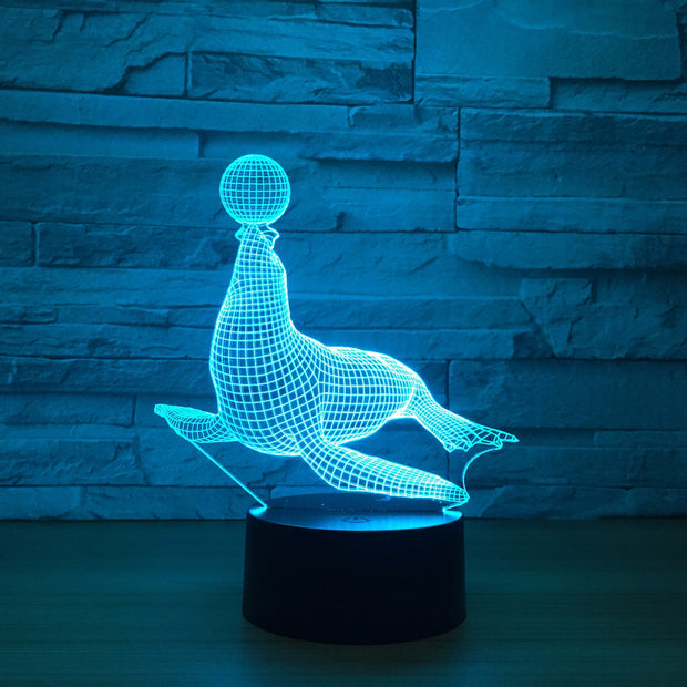 Sea Lion Circus 3D Animal LED Hologram Lamp Model Night Lights 7 Colors USB Lamp for Kids Toy Birthday Holiday New year Gift