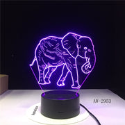 3D LED Night Light Dance Elephant with 7 Colors Light for Home Decoration Lamp Amazing Visualization Optical Illusion AW-2953