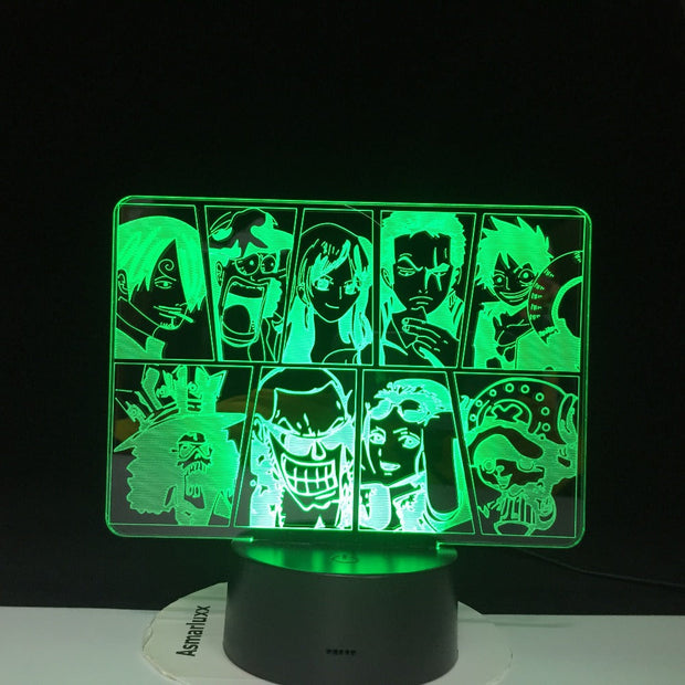One Piece Cartoon Team Night Light Luffy Sanji Zoro Nami 3D LED Illusion Table Lamp Colors Change Luminaria Touch Lamp AW-731