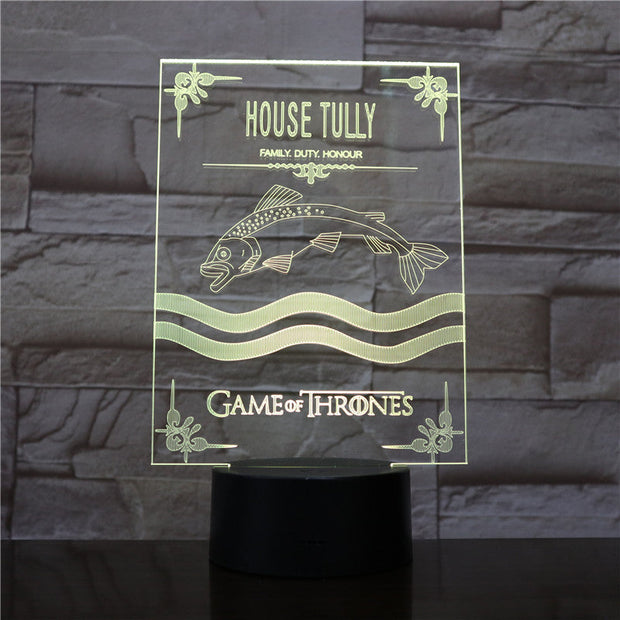 Game of Thrones 3D LED Light House Tully A Song of Ice and Fire 7 Color Morden Desk Lamp Home Decor Holiday Movie Fans Gift