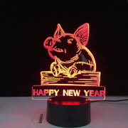 Happy New Year Colorful 3D Night Light Pig Night Light Eye Care LED Light Bedside Night Lamp Birthday Gift