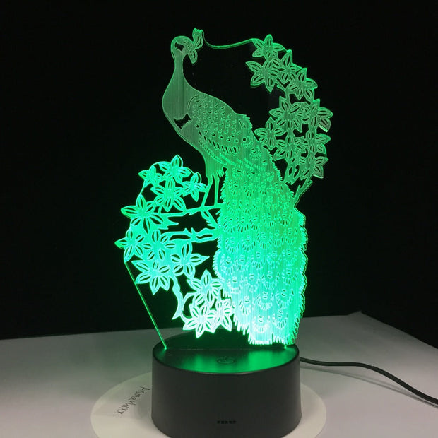 New Launch Elegant Peacock 3D Night Light USB Touch Table Lamp for Kids Gift Optical Illusion Bulb Lamp Bedside Lamp Drop Ship
