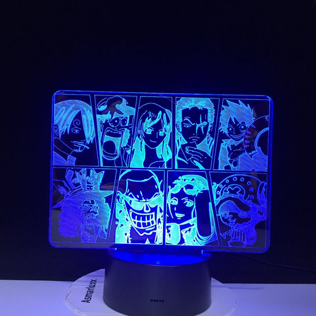 One Piece Cartoon Team Night Light Luffy Sanji Zoro Nami 3D LED Illusion Table Lamp Colors Change Luminaria Touch Lamp AW-731