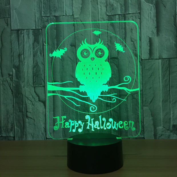 Happy Halloween Owl 3D LED Lamp 7 Colors Visual Led Night Lights for Kids Touch USB Table Lampara Lampe Baby Sleeping Nightlight