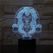 Horror Doll 3D Lamp Halloween Present for Children Awesome Decoration for Living Room 7 Color with Remote Led Night Light Lamp