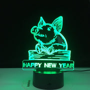 Happy New Year Colorful 3D Night Light Pig Night Light Eye Care LED Light Bedside Night Lamp Birthday Gift