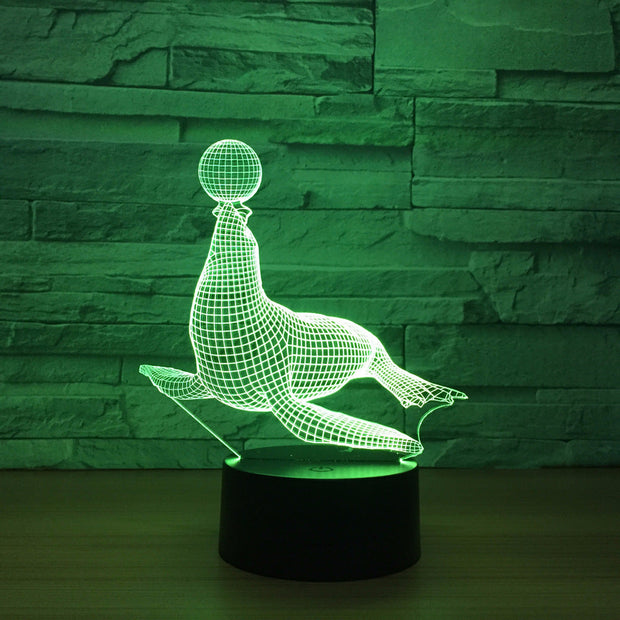 Sea Lion Circus 3D Animal LED Hologram Lamp Model Night Lights 7 Colors USB Lamp for Kids Toy Birthday Holiday New year Gift