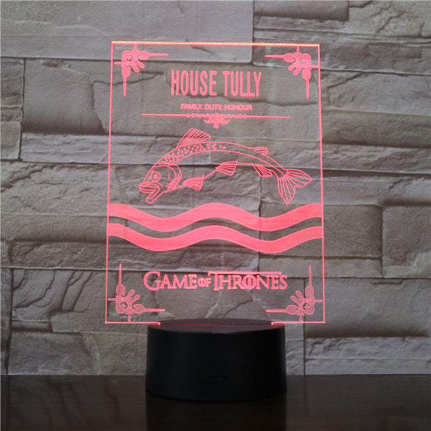 Game of Thrones 3D LED Light House Tully A Song of Ice and Fire 7 Color Morden Desk Lamp Home Decor Holiday Movie Fans Gift
