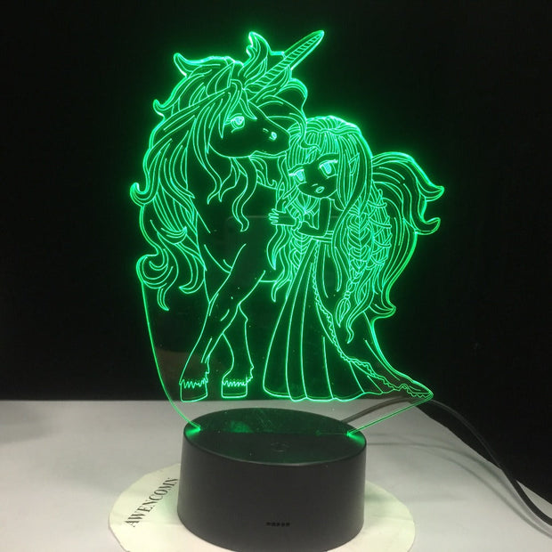 GX3359 Unicorn and Girl 7 Color Change Touch Switch LED Night Light Acrylic Desk lamp Atmosphere Lamp Novelty Lamp