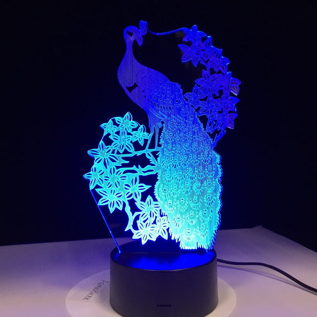 New Launch Elegant Peacock 3D Night Light USB Touch Table Lamp for Kids Gift Optical Illusion Bulb Lamp Bedside Lamp Drop Ship