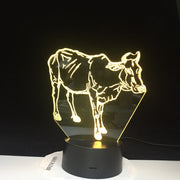 Hot New 7 Colors Changing 3D Bulbing Light Water Buffalo Cow illusion LED Lamp Creative Animal Figure Toy Christmas Gift 3054