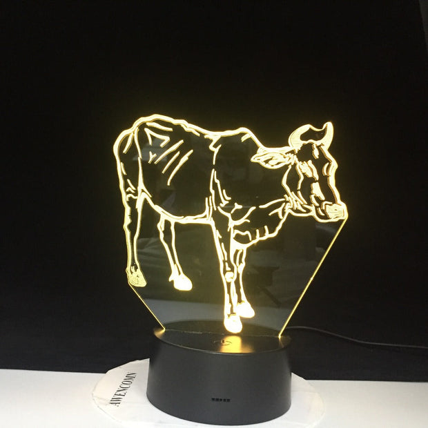 Hot New 7 Colors Changing 3D Bulbing Light Water Buffalo Cow illusion LED Lamp Creative Animal Figure Toy Christmas Gift 3054