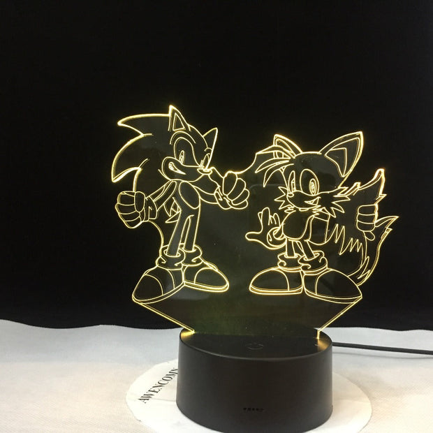 Super Sonic Team 3D Visual Illusion LED Sonic The Hedgehog Night lights Usb Led Light Lamp For Christmas Gift Dropshipping