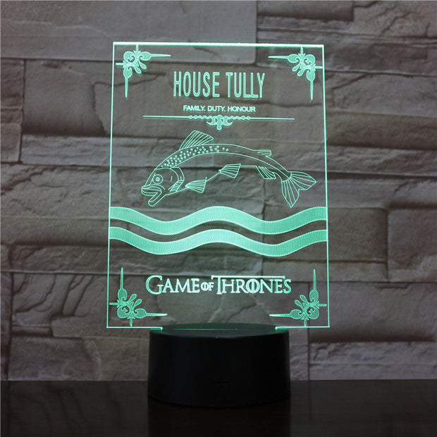 Game of Thrones 3D LED Light House Tully A Song of Ice and Fire 7 Color Morden Desk Lamp Home Decor Holiday Movie Fans Gift