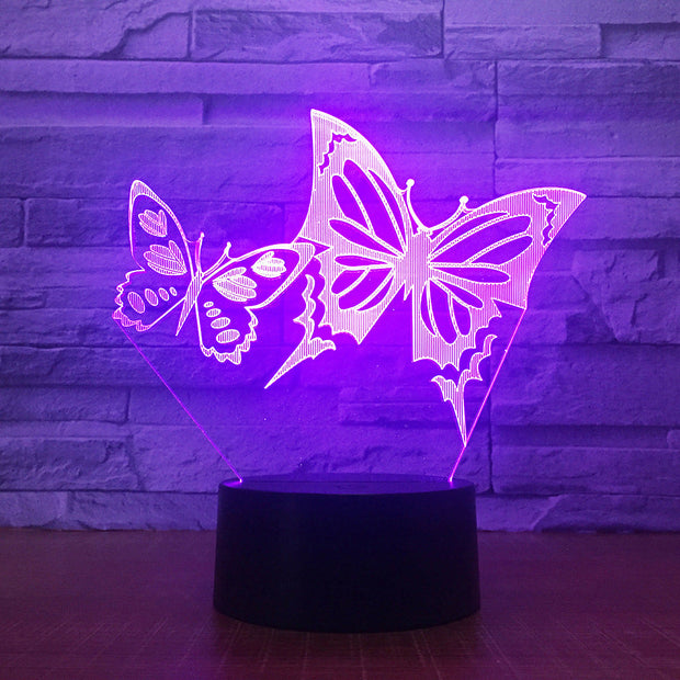Butterfly Wings 3D LED Night Light Acrylic Panel Stereo Illusion Table Desk Lamp Multi-colored Bulbing Light with Touch Remote