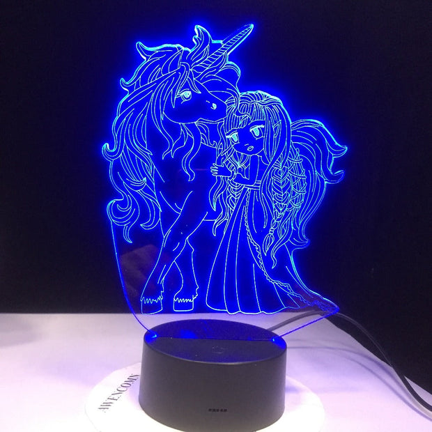 GX3359 Unicorn and Girl 7 Color Change Touch Switch LED Night Light Acrylic Desk lamp Atmosphere Lamp Novelty Lamp