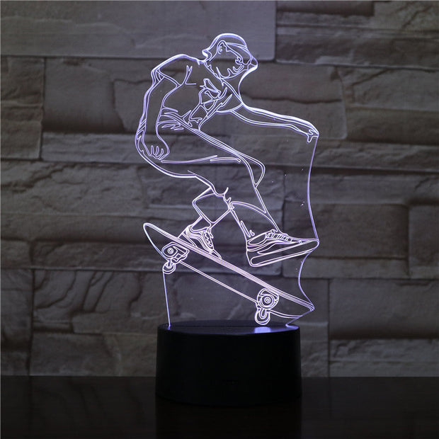 Skateboarding Player Figure 3D LED Visual Lamp for Indoor Room Decor Cool Gift for Kids Child Bedroom Decorative Led Night Light