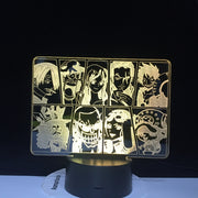 One Piece Cartoon Team Night Light Luffy Sanji Zoro Nami 3D LED Illusion Table Lamp Colors Change Luminaria Touch Lamp AW-731