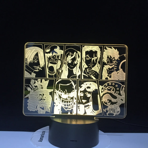 One Piece Cartoon Team Night Light Luffy Sanji Zoro Nami 3D LED Illusion Table Lamp Colors Change Luminaria Touch Lamp AW-731