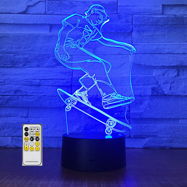 Skateboarding 3D Light LED Acrylic Night Lamp Office Bar Bedroom Mood Lighting 7 Colors Change Illusion Kids Gift Home Decor