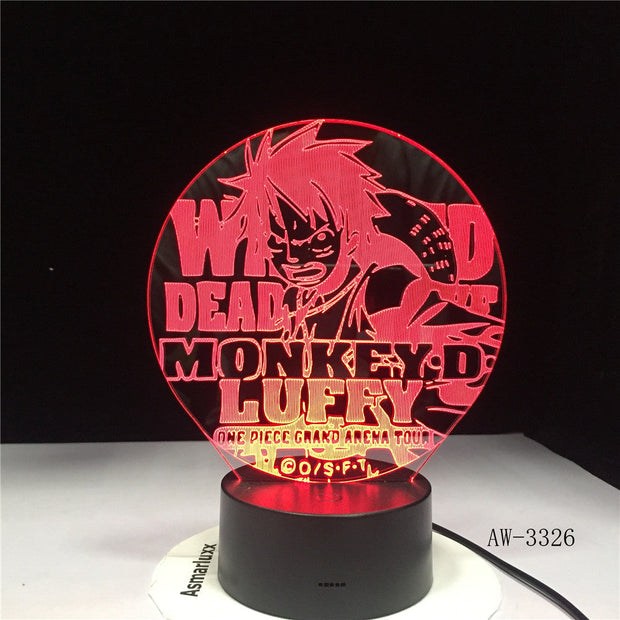 3D Led Vision Anime Luffy Modelling Night Light Usb One Piece Table Lamp 7 Colors Changing Home Decor Light Fixtures AW-3326