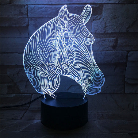 Acrylic Colorful Horse Head Color Changeable 3D LED Touch Remote Control Lamp Novelty Gifts Holiday Home Bedroom Decor 527