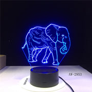 3D LED Night Light Dance Elephant with 7 Colors Light for Home Decoration Lamp Amazing Visualization Optical Illusion AW-2953