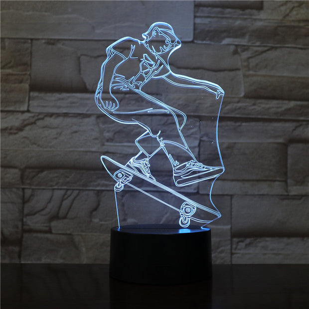Skateboarding Player Figure 3D LED Visual Lamp for Indoor Room Decor Cool Gift for Kids Child Bedroom Decorative Led Night Light