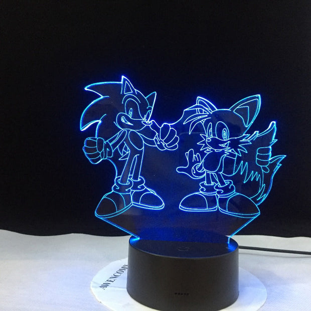 Super Sonic Team 3D Visual Illusion LED Sonic The Hedgehog Night lights Usb Led Light Lamp For Christmas Gift Dropshipping