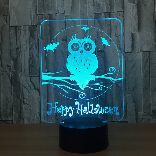Happy Halloween Owl 3D LED Lamp 7 Colors Visual Led Night Lights for Kids Touch USB Table Lampara Lampe Baby Sleeping Nightlight