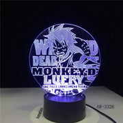 3D Led Vision Anime Luffy Modelling Night Light Usb One Piece Table Lamp 7 Colors Changing Home Decor Light Fixtures AW-3326