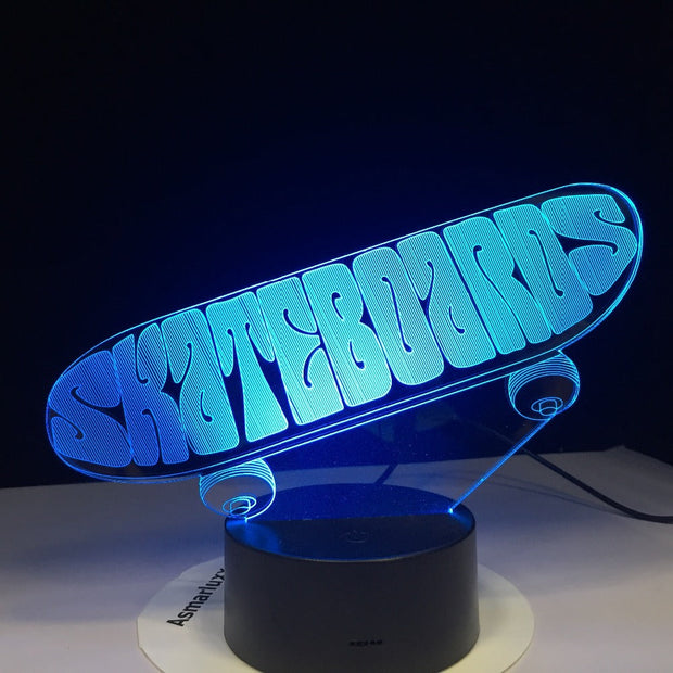 Sporting Skateboard 3D LED USB Lamp Tridimensional Innovative Desktops Downlights RGB controller Mood Touch Remote Decor GX1956