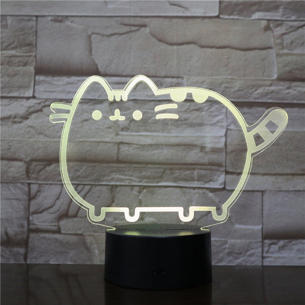 Fat Cat 3D Night Light Animal Changeable Mood Lamp LED 7 Colors USB Illusion Table Lamp For Home Decorative As Kid Toy Gift 2849