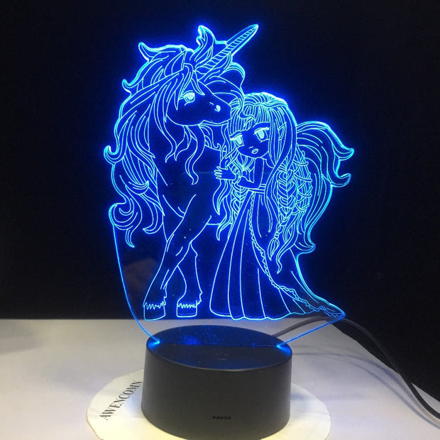 GX3359 Unicorn and Girl 7 Color Change Touch Switch LED Night Light Acrylic Desk lamp Atmosphere Lamp Novelty Lamp
