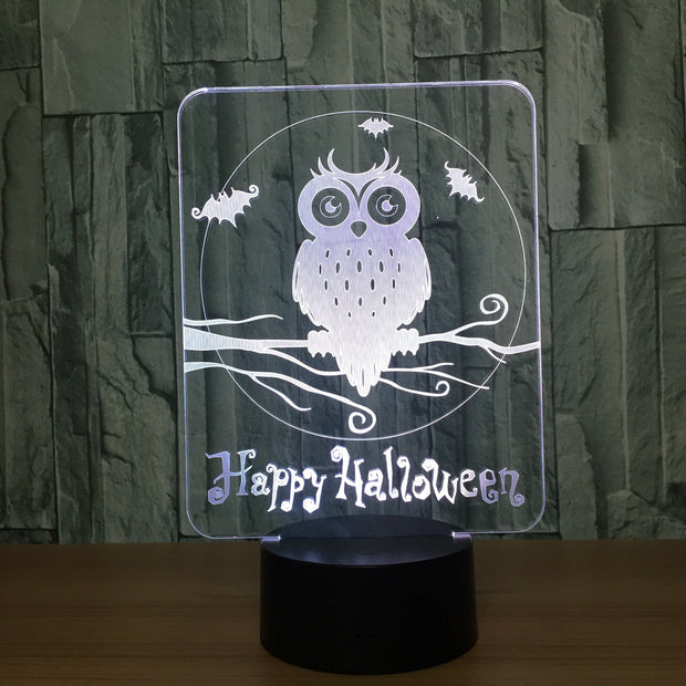 Happy Halloween Owl 3D LED Lamp 7 Colors Visual Led Night Lights for Kids Touch USB Table Lampara Lampe Baby Sleeping Nightlight
