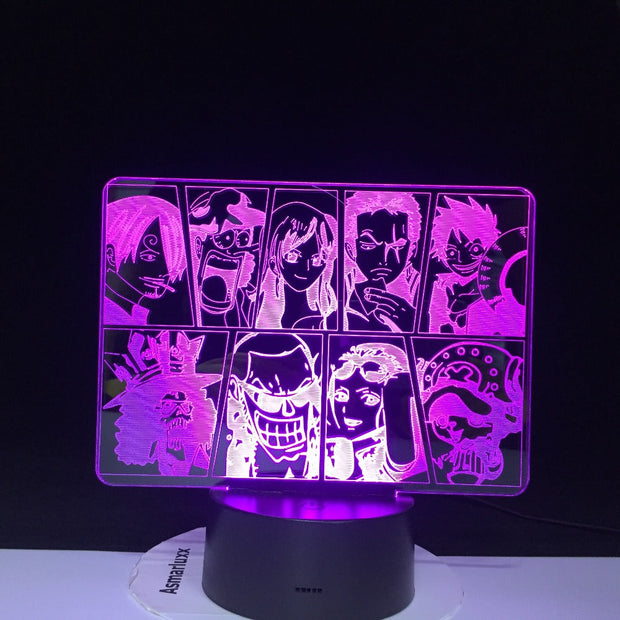 One Piece Cartoon Team Night Light Luffy Sanji Zoro Nami 3D LED Illusion Table Lamp Colors Change Luminaria Touch Lamp AW-731