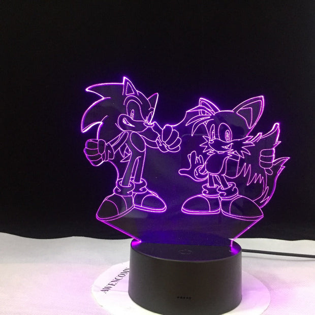 Super Sonic Team 3D Visual Illusion LED Sonic The Hedgehog Night lights Usb Led Light Lamp For Christmas Gift Dropshipping