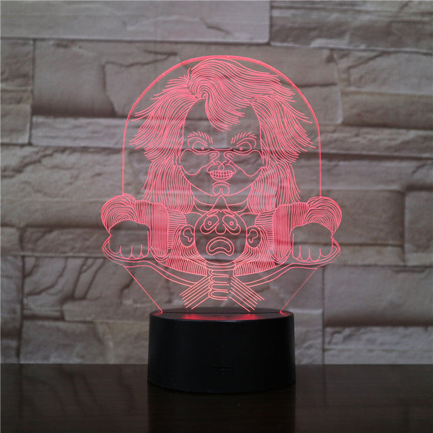 Horror Doll 3D Lamp Halloween Present for Children Awesome Decoration for Living Room 7 Color with Remote Led Night Light Lamp
