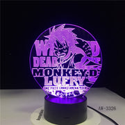 3D Led Vision Anime Luffy Modelling Night Light Usb One Piece Table Lamp 7 Colors Changing Home Decor Light Fixtures AW-3326