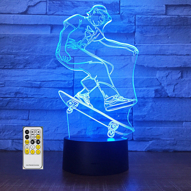 Skateboarding 3D Light LED Acrylic Night Lamp Office Bar Bedroom Mood Lighting 7 Colors Change Illusion Kids Gift Home Decor