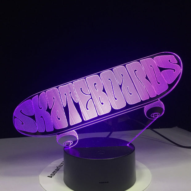 Sporting Skateboard 3D LED USB Lamp Tridimensional Innovative Desktops Downlights RGB controller Mood Touch Remote Decor GX1956