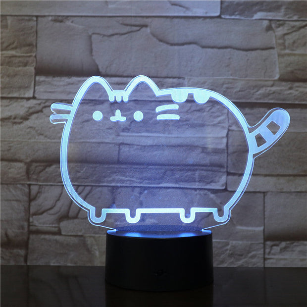 Fat Cat 3D Night Light Animal Changeable Mood Lamp LED 7 Colors USB Illusion Table Lamp For Home Decorative As Kid Toy Gift 2849
