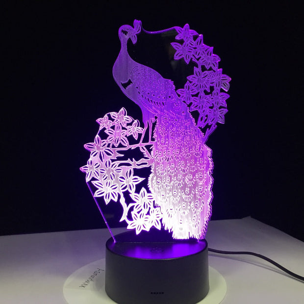 New Launch Elegant Peacock 3D Night Light USB Touch Table Lamp for Kids Gift Optical Illusion Bulb Lamp Bedside Lamp Drop Ship