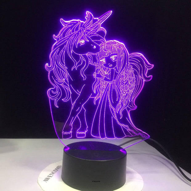 GX3359 Unicorn and Girl 7 Color Change Touch Switch LED Night Light Acrylic Desk lamp Atmosphere Lamp Novelty Lamp