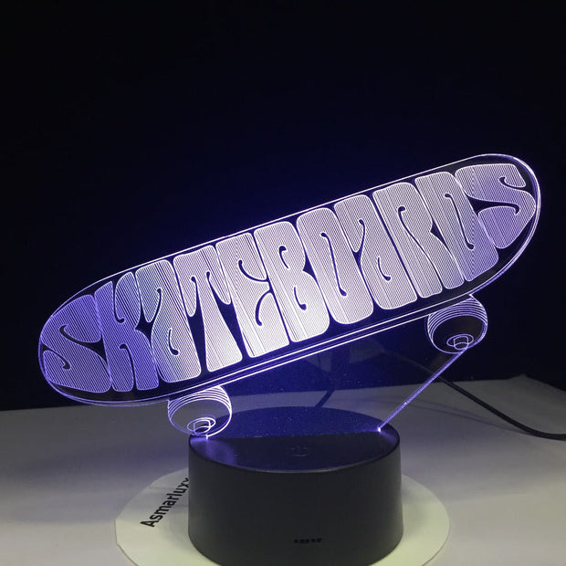 Sporting Skateboard 3D LED USB Lamp Tridimensional Innovative Desktops Downlights RGB controller Mood Touch Remote Decor GX1956
