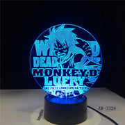 3D Led Vision Anime Luffy Modelling Night Light Usb One Piece Table Lamp 7 Colors Changing Home Decor Light Fixtures AW-3326