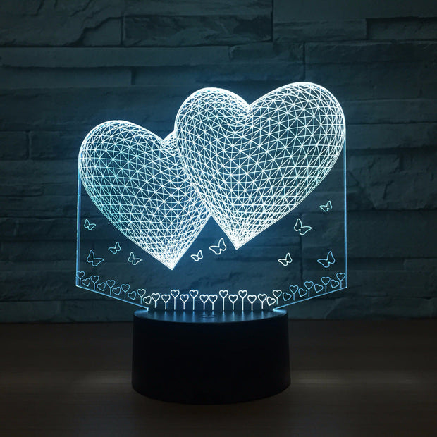 Double Two Heart 3d Lamp 7 Colors Led Night Lamp For Friends Touch Led Usb Table Lampara Lampe Sleeping Nightlight Drop Shipping