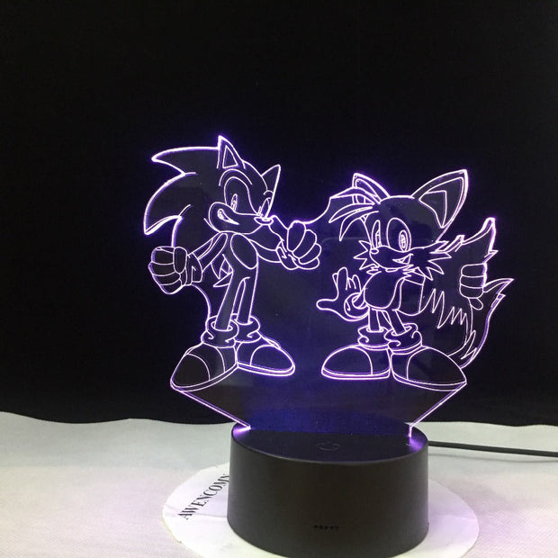 Super Sonic Team 3D Visual Illusion LED Sonic The Hedgehog Night lights Usb Led Light Lamp For Christmas Gift Dropshipping