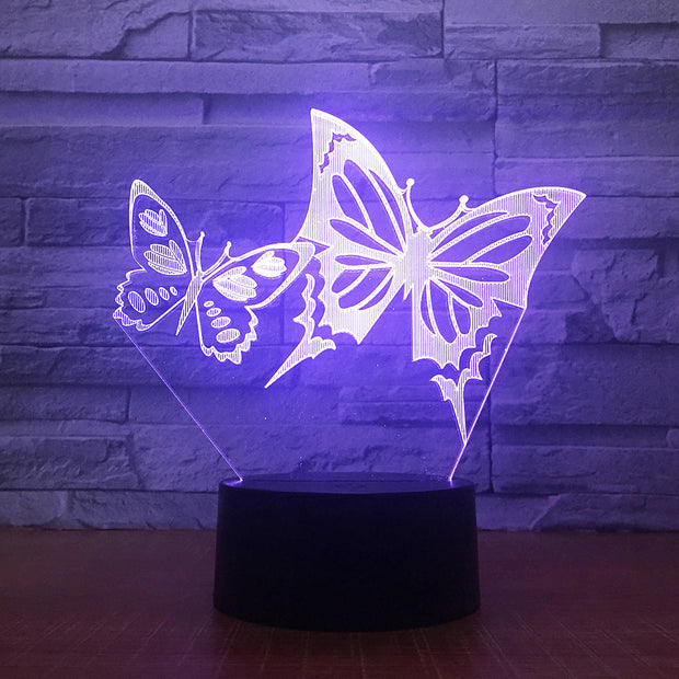 Butterfly Wings 3D LED Night Light Acrylic Panel Stereo Illusion Table Desk Lamp Multi-colored Bulbing Light with Touch Remote