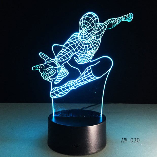 Spiderman Night Light 3D Stereo Vision Lamp Acrylic 7 Colors Changing USB Bedroom Bedside Night light Creative Desk lamp AW-030